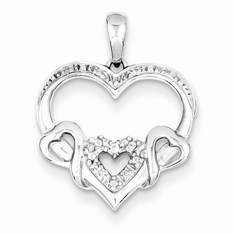 Sterling Silver Rhodium Plated Diamond 4 Hearts Pendant, Pendants for Necklace