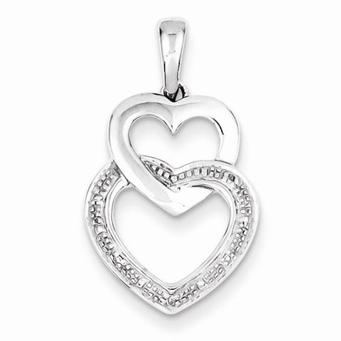Sterling Silver Rhodium Plated Diamond Double Heart pendant, Adorable Pendants for Necklace