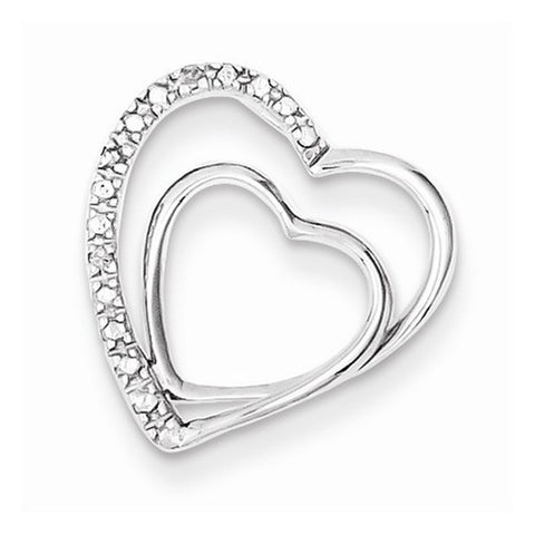 Sterling Silver Rhodium Plated Diamond Double Heart Pendant, Fine Pendants for Necklace