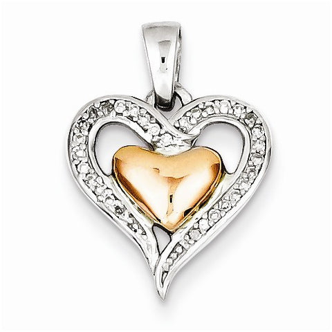 Sterling Silver & 14k Rose Gold Heart Pendant, Pendants for Necklace
