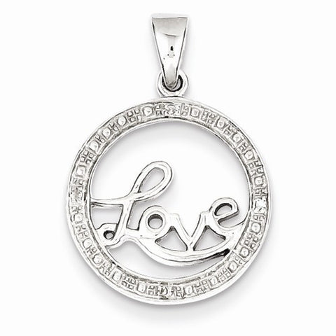Sterling Silver Rhodium Plated Diamond Love Circle Pendant, Pendants for Necklace