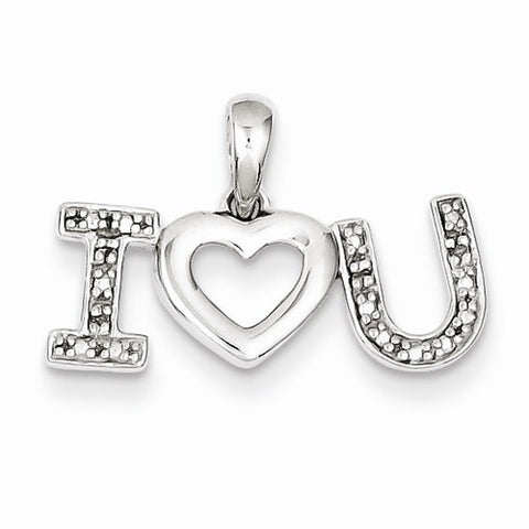 Sterling Silver Rhodium Plated Diamond I Love You Pendant, Pendants for Necklace