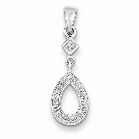 Sterling Silver Rhodium Plated Diamond Teardrop Dangle Pendant, Pendants for Necklace