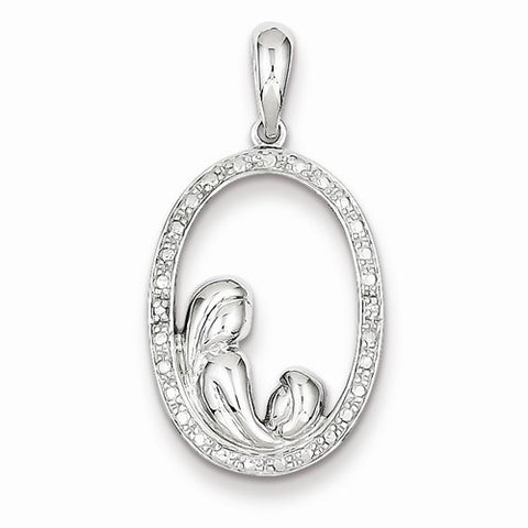 Sterling Silver Rhodium Plated Diamond Mother and Child Pendant, Pendants for Necklace