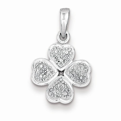 Sterling Silver Rhodium Plated Diamond Heart Clover Pendant, Pendants for Necklace