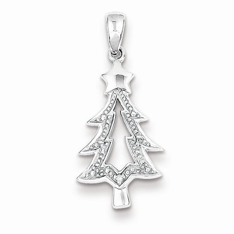 Sterling Silver Rhodium Plated Diamond Christmas Tree pendant, Fine Pendants for Necklace