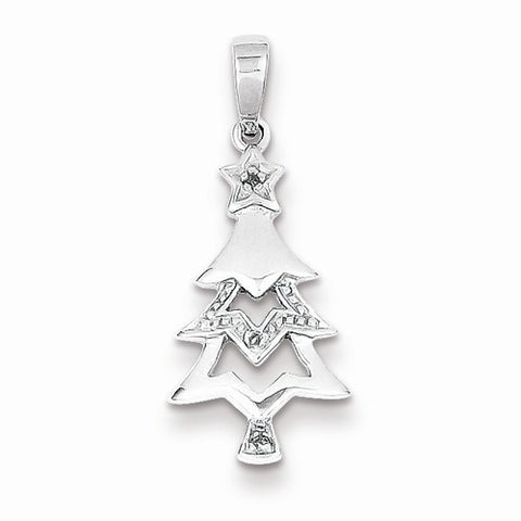 Sterling Silver Rhodium Plated Diamond Christmas Tree pendant, Pendants for Necklace