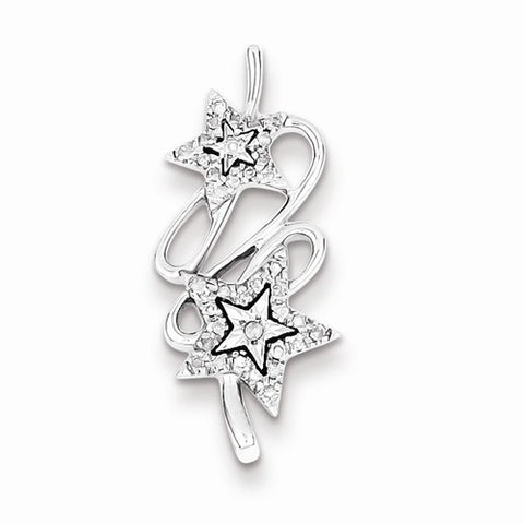 Sterling Silver Rhodium Plated Diamond Double Star Pendant, Pendants for Necklace