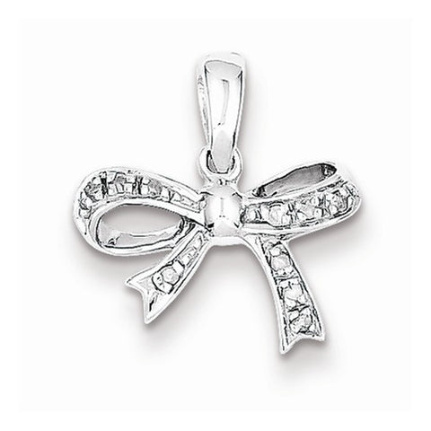 Sterling Silver Rhodium Plated Diamond Bow pendant, Dazzling Pendants for Necklace