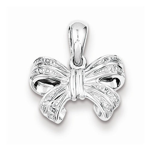 Sterling Silver Rhodium Plated Diamond Bow pendant, Beautiful Pendants for Necklace