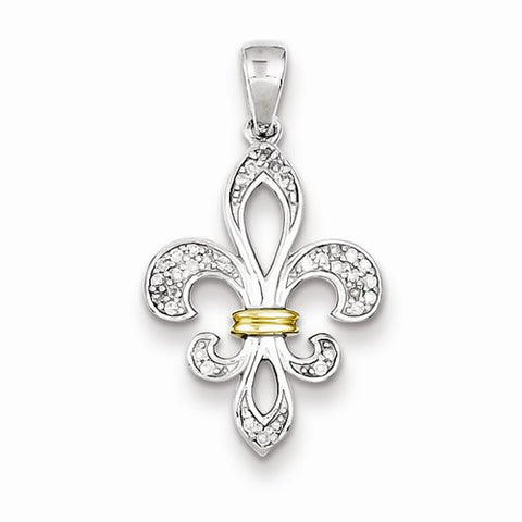 Sterling Silver & 14k Gold Two Tone Fleur De Lis Pendant, Pendants for Necklace