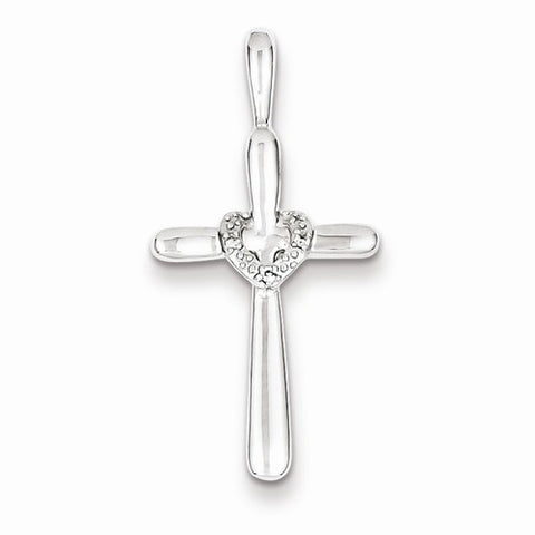 Sterling Silver & Diamond Cross with Heart Pendant, Pendants for Necklace