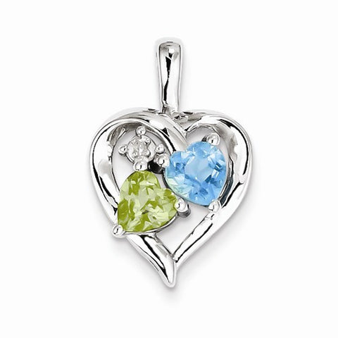 Sterling Silver Blue Topaz Peridot Diamond pendant, Lovely Pendants for Necklace