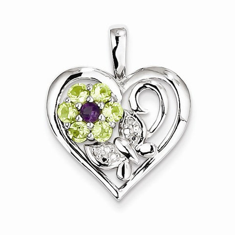 Sterling Silver Amethyst & Peridot Diamond Pendant, Pendants for Necklace