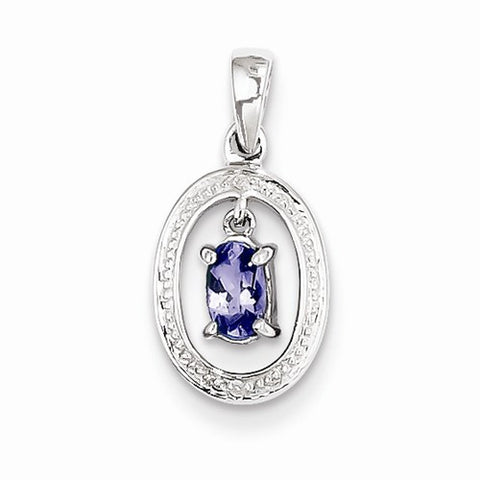 Sterling Silver Rhodium Plated Diamond and Tanzanite Oval pendant, Exquisite Pendants for Necklace