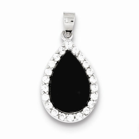 Sterling Silver CZ and Onyx Pendant, Pendants for Necklace