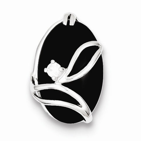 Sterling Silver Onyx and CZ Slide Pendant, Pendants for Necklace