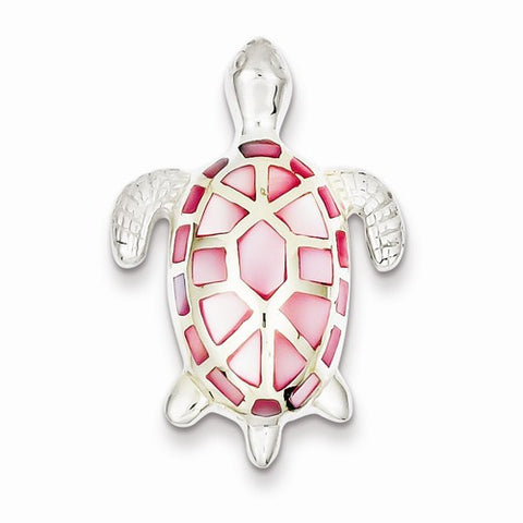 Sterling Silver Pink Mother of Pearl Turtle Slide Pendant, Pendants for Necklace
