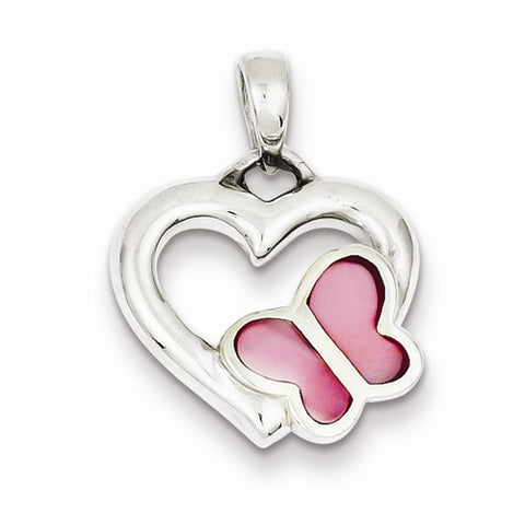 Sterling Silver Heart with Pink Shell Butterfly Pendant, Pendants for Necklace