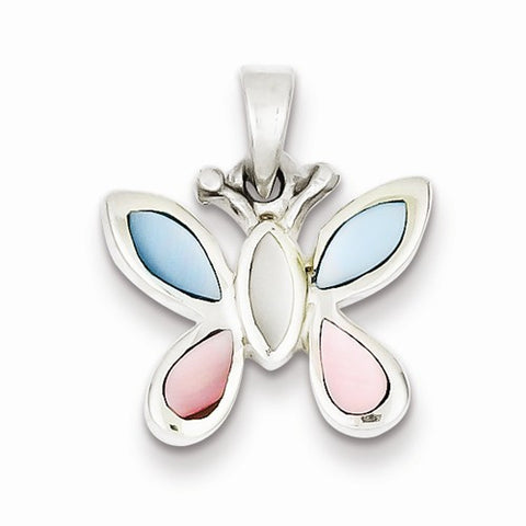 Sterling Silver Pink, White and Blue Shell Butterfly Pendant, Pendants for Necklace