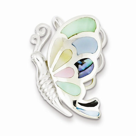 Sterling Silver Multicolored Shell Butterfly Pendant, Pendants for Necklace