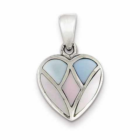 Sterling Silver Pink Blue and White Shell Heart Pendant, Pendants for Necklace