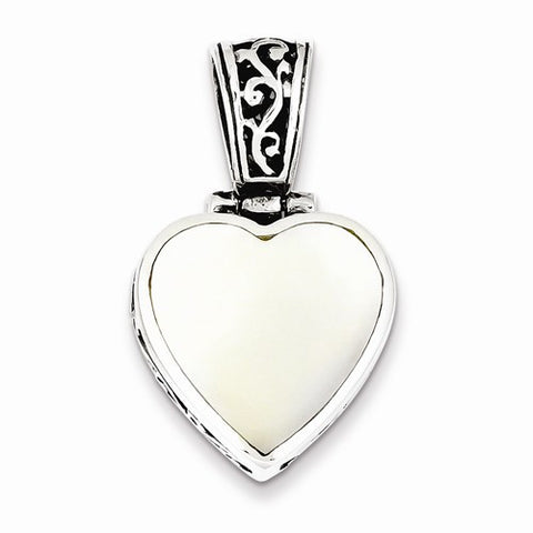 Sterling Silver Reversible Mother Of Pearl Heart Pendant, Pendants for Necklace