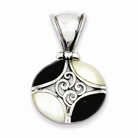 Sterling Silver Black Onyx & Mother Of Pearl Pendant, Pendants for Necklace