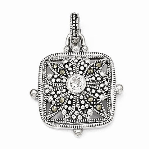 Sterling Silver Marcasite and CZ Pendant, Pendants for Necklace