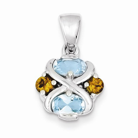 Sterling Silver Blue Topaz and Citrine Pendant, Pendants for Necklace