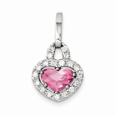 Sterling Silver Pink and Clear CZ Heart Pendant, Pendants for Necklace