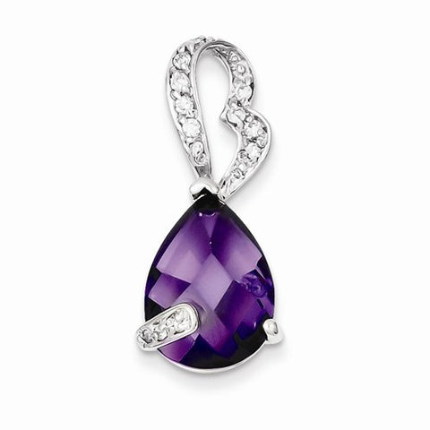 Sterling Silver Purple and Clear CZ Slide Pendant, Pendants for Necklace