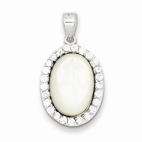 Sterling Silver CZ and White Mother of Pearl Pendant, Pendants for Necklace