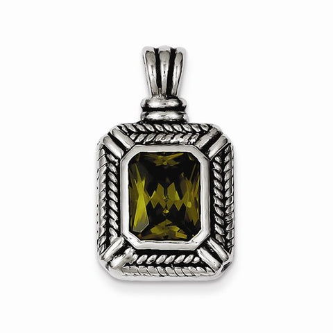 Sterling Silver Green CZ Square Pendant, Pendants for Necklace