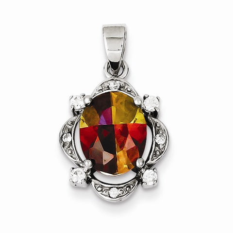 Sterling Silver Rainbow and Clear CZ Slide Pendant, Pendants for Necklace