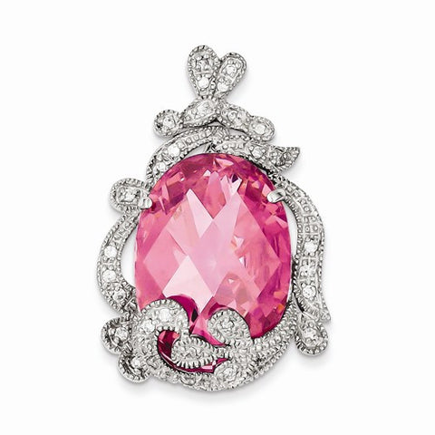 Sterling Silver Pink and Clear CZ Slide Pendant, Pendants for Necklace