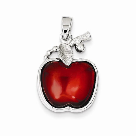 Sterling Silver Red CZ Cabochon Apple Pendant, Pendants for Necklace