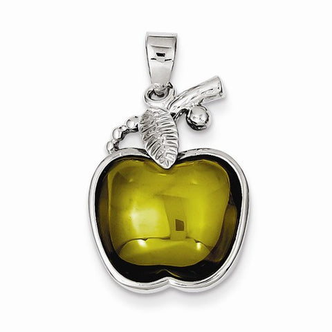 Sterling Silver Green Cabochon Apple Pendant, Pendants for Necklace