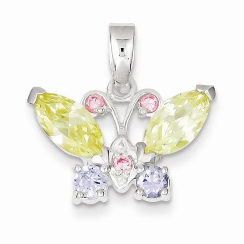 Sterling Silver Multi-Color CZ Butterfly Pendant, Pendants for Necklace