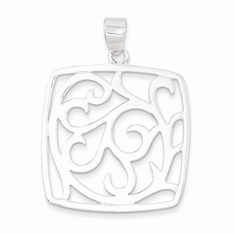 Sterling Silver Fancy Square Pendant, Pendants for Necklace