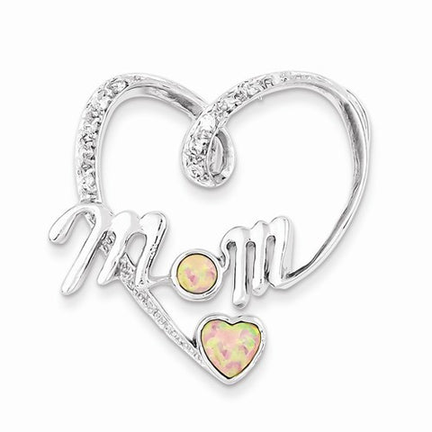 Sterling Silver Created Pink Opal and CZ Mom Pendant, Pendants for Necklace