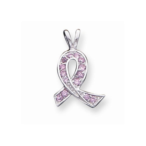 Sterling Silver Pink CZ Awareness Ribbon Pendant, Pendants for Necklace