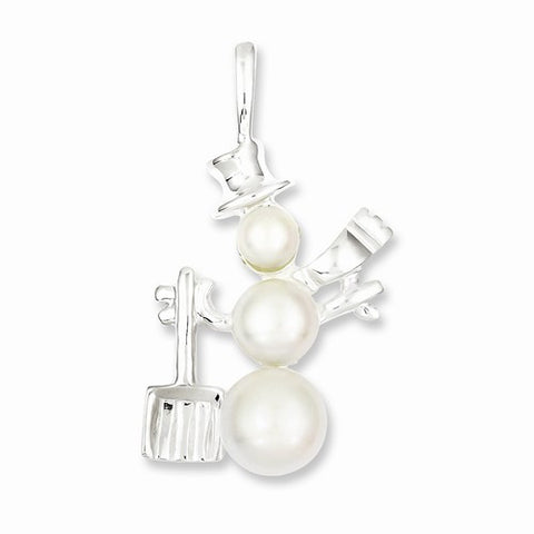 Sterling Silver Cultured Pearl Snowman Pendant, Pendants for Necklace