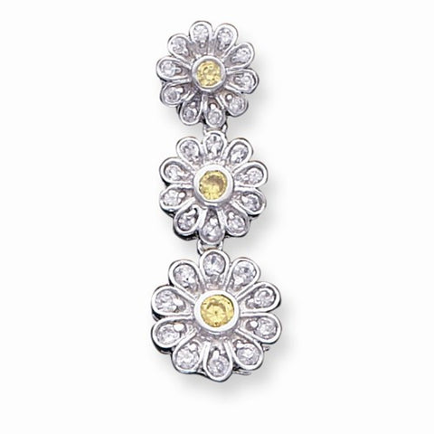 Sterling Silver Yellow & Clear CZ Flower Pendant, Pendants for Necklace