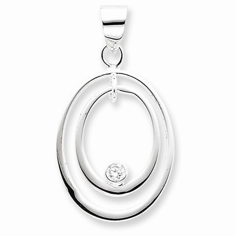 Sterling Silver Oval & CZ Pendant, Pendants for Necklace
