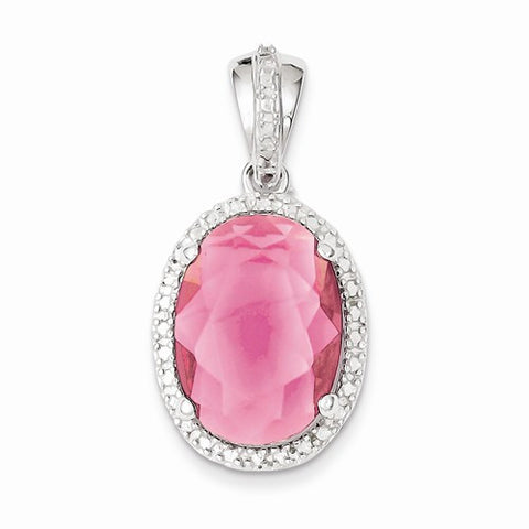 Sterling Silver Oval Red CZ Pendant, Pendants for Necklace