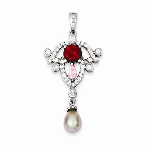 Sterling Silver Simulated Pearl and CZ pendant, Classy Pendants for Necklace