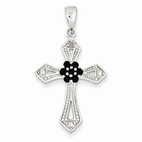 Sterling Silver Black CZ Diamond Accent Cross pendant, Charm