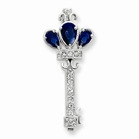Sterling Silver Blue Glass & CZ Key Pendant, Pendants for Necklace