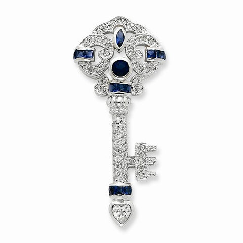 Sterling Silver Blue & Clear CZ Key Slide Pendant, Pendants for Necklace